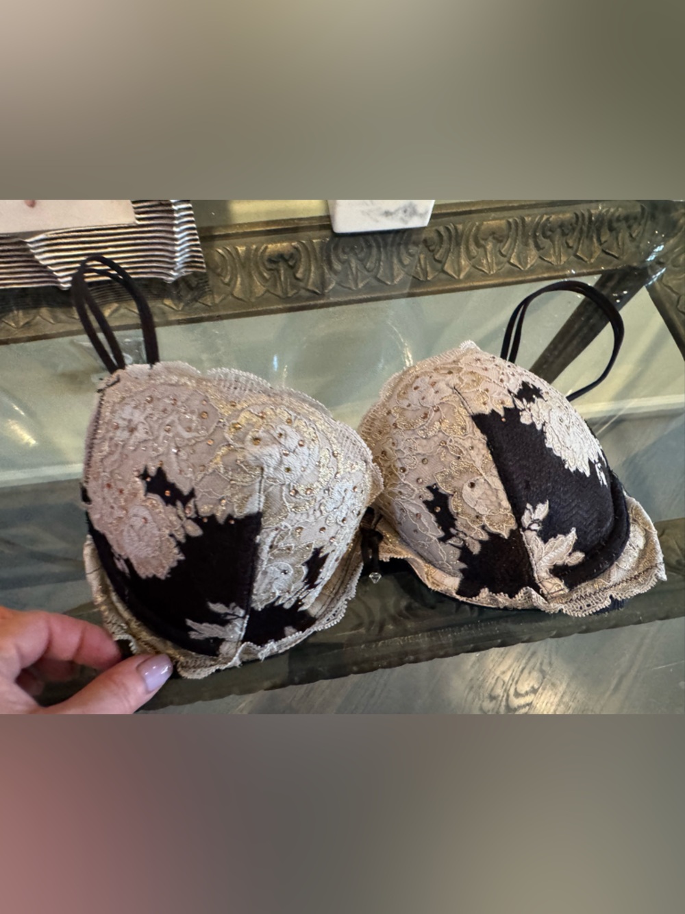 Victoria's SecretBombshell  Black and Beige Lace Push-Up Bra‎ 32D